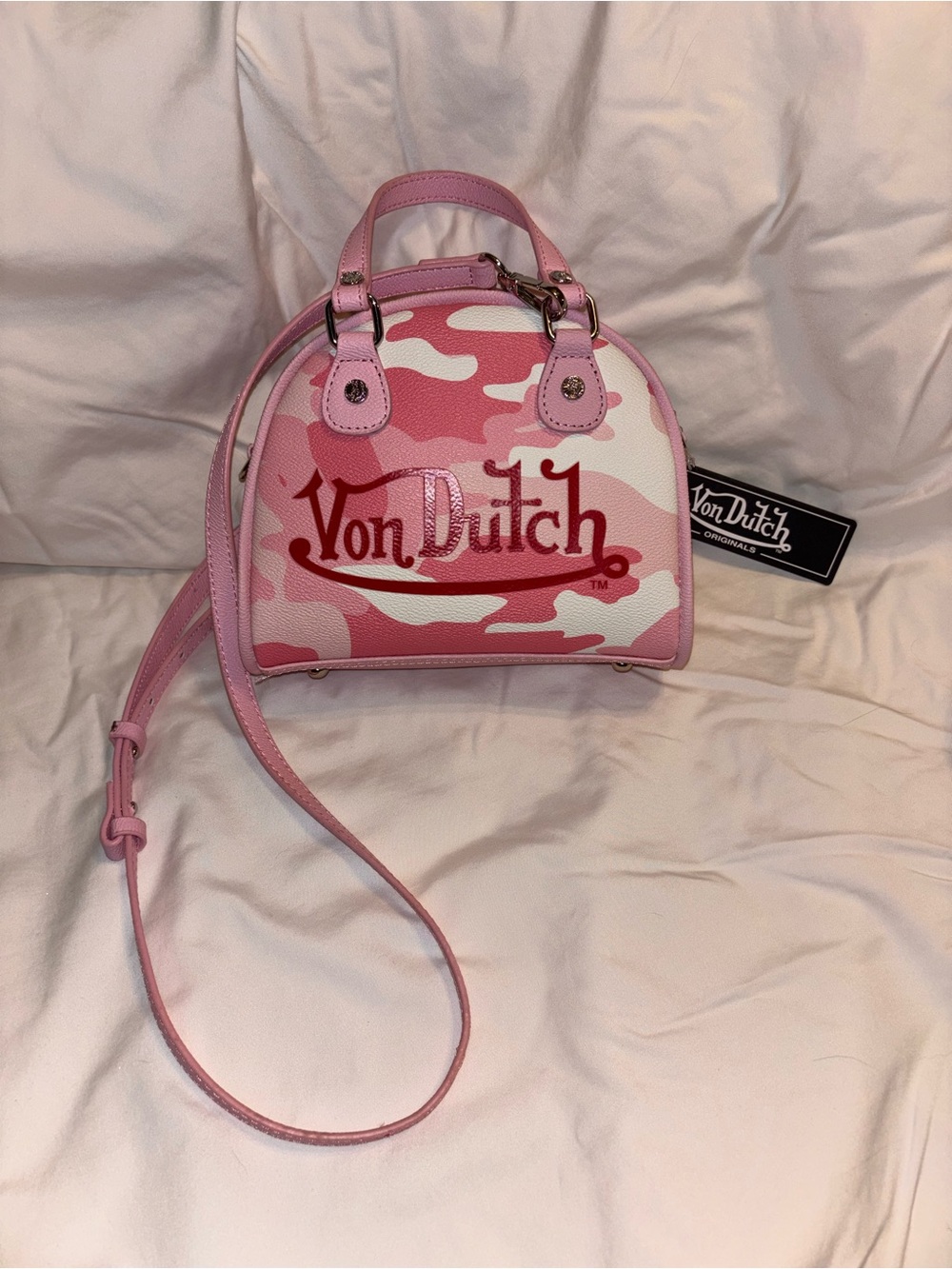 Von Dutch Pink Camo Mini Dome Crossbody Bag